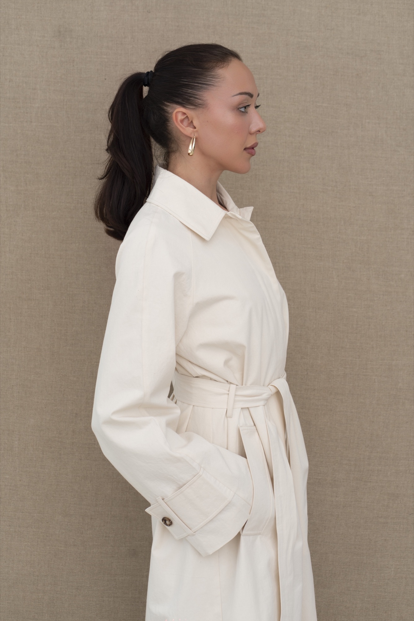 embroidered trench coat — Beige