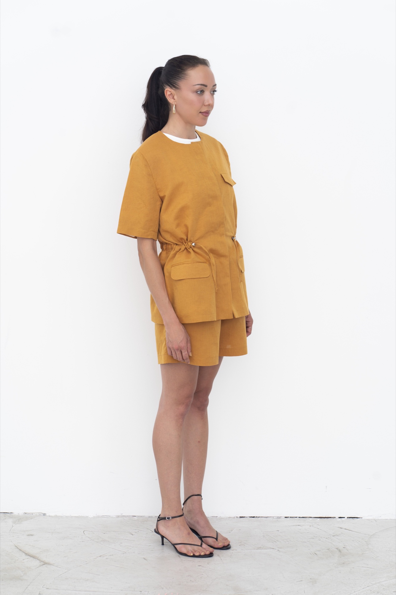 short sleeve safari linen blazer — Orange