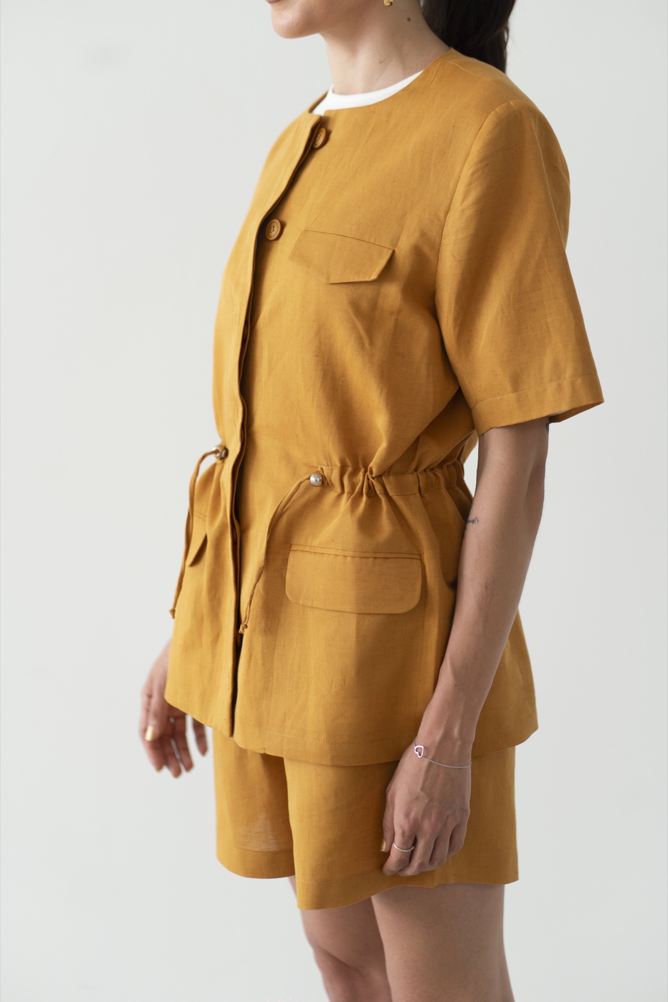 short sleeve safari linen blazer — Orange