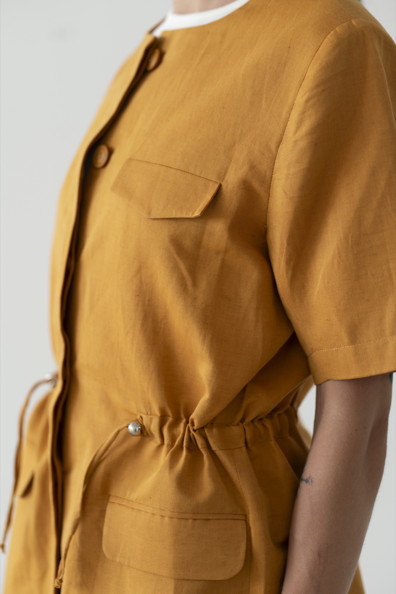 short sleeve safari linen blazer — Orange