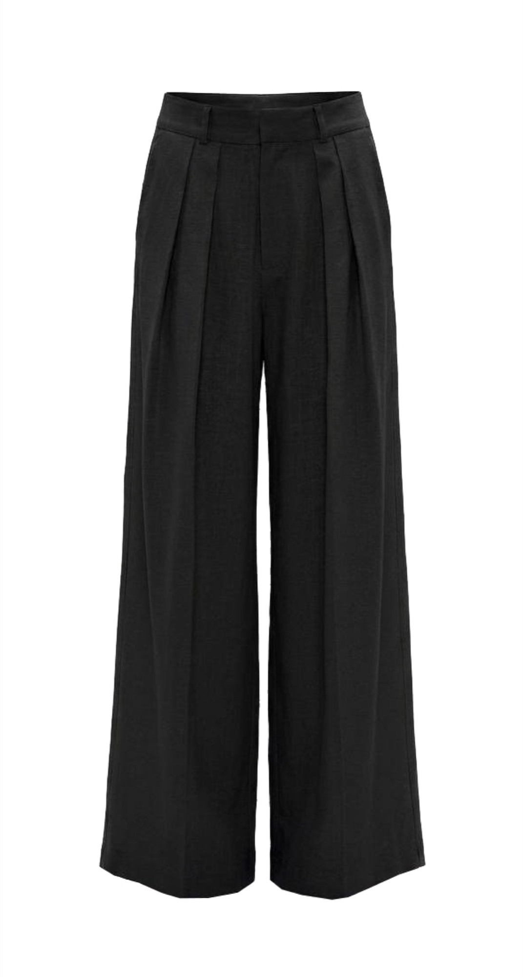 low waisted wide leg silk-bled pants — Black