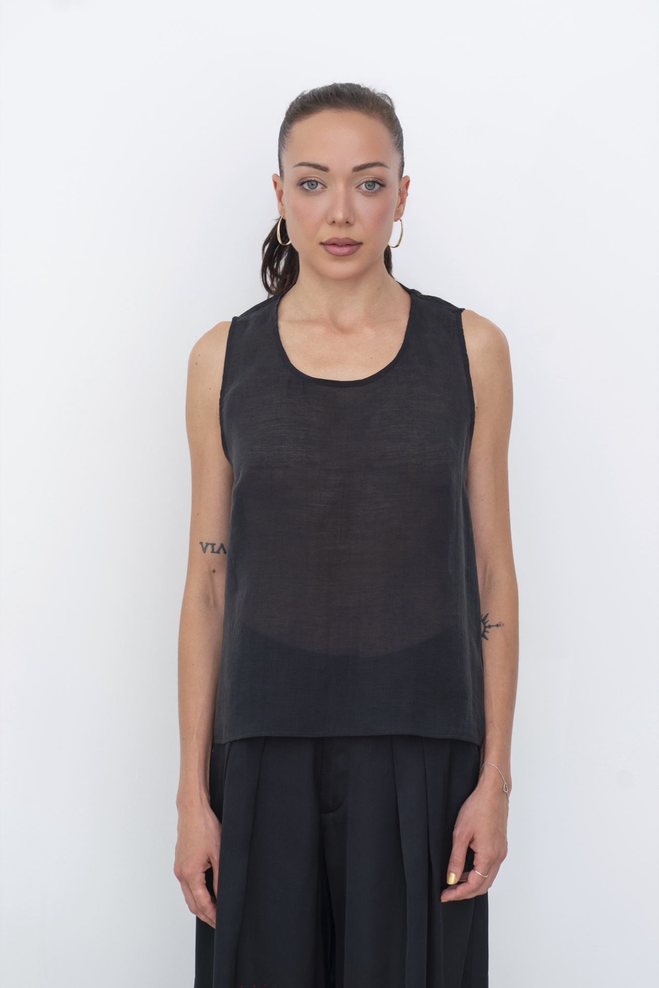 Semi sheer Tank Top — Black