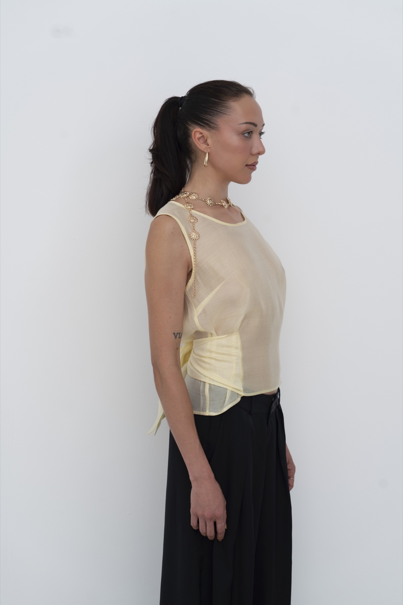 Semi Sheer Tank Top with Tie detail — Lemon