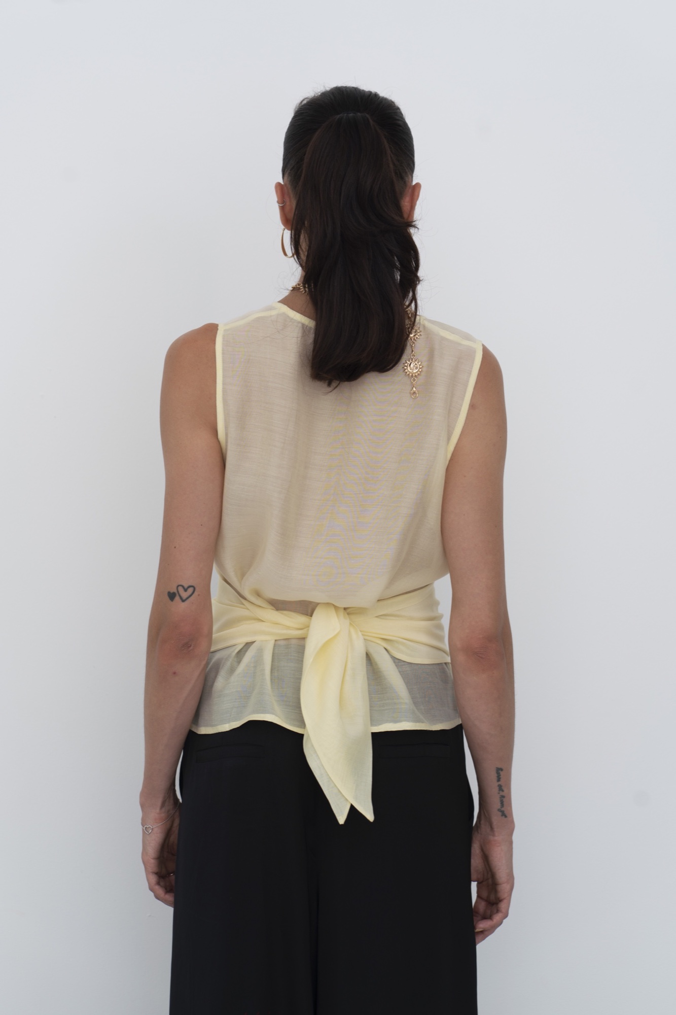 Semi Sheer Tank Top with Tie detail — Lemon