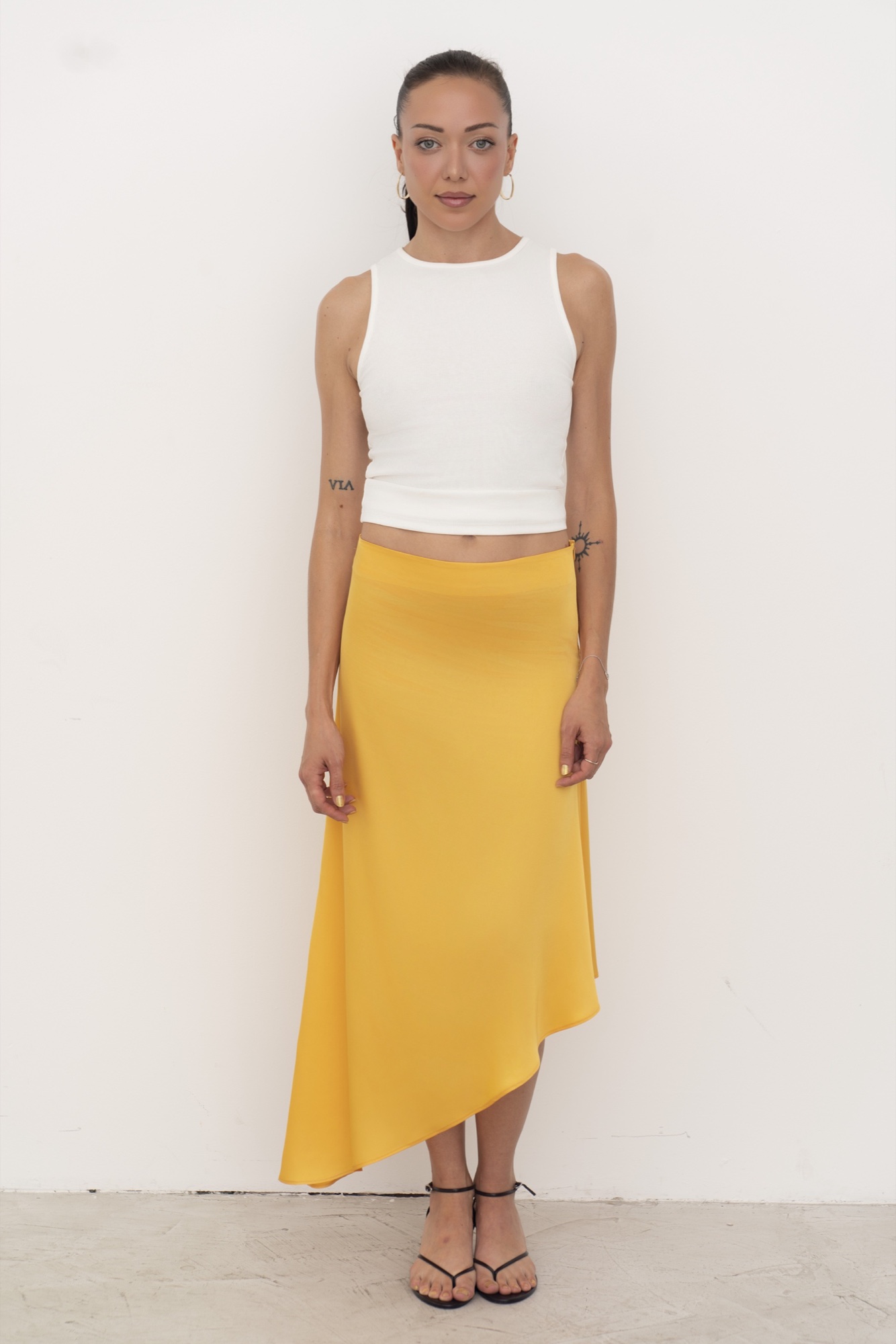 Asymmetric Silk-blend Skirt — Orange