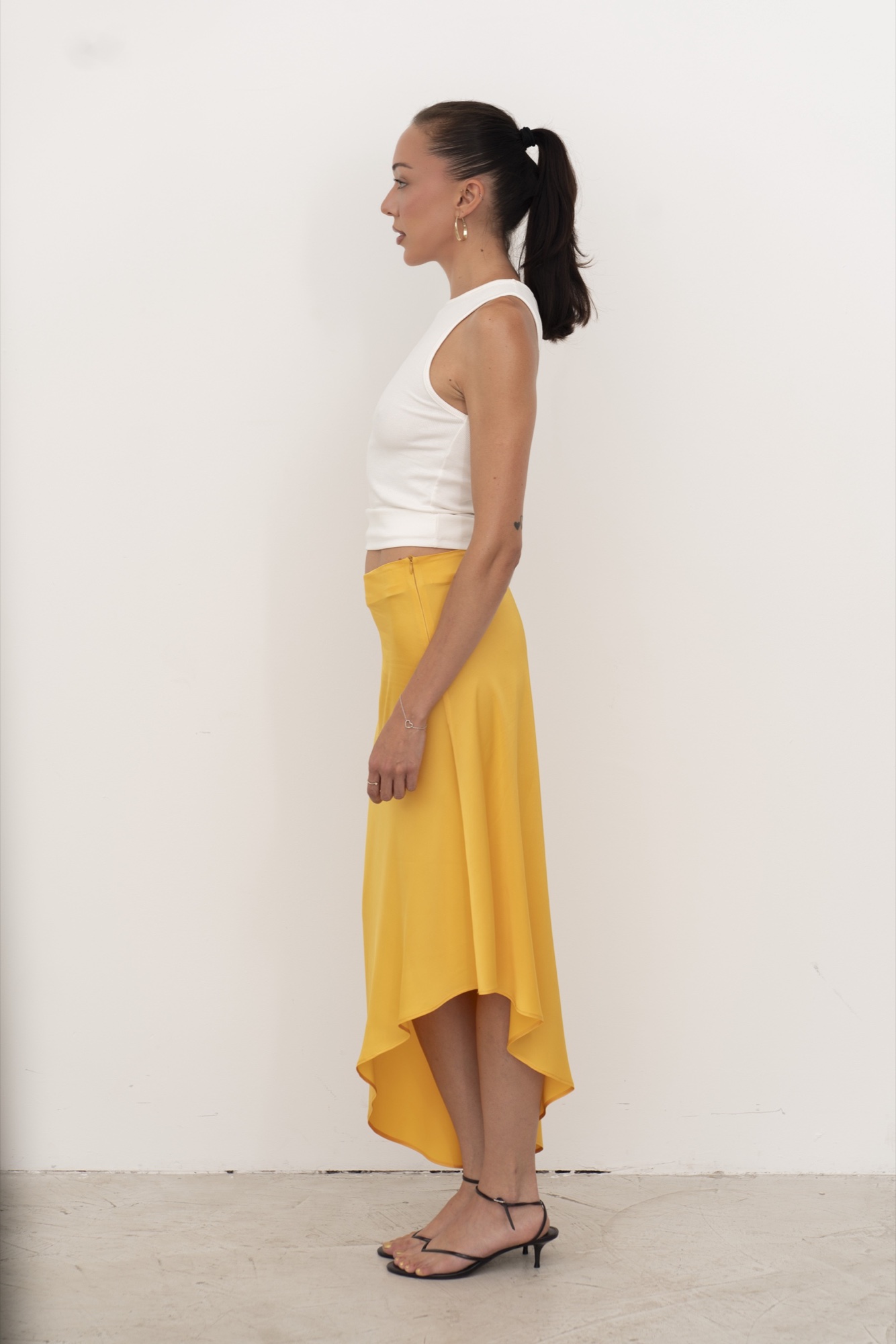 Asymmetric Silk-blend Skirt — Orange