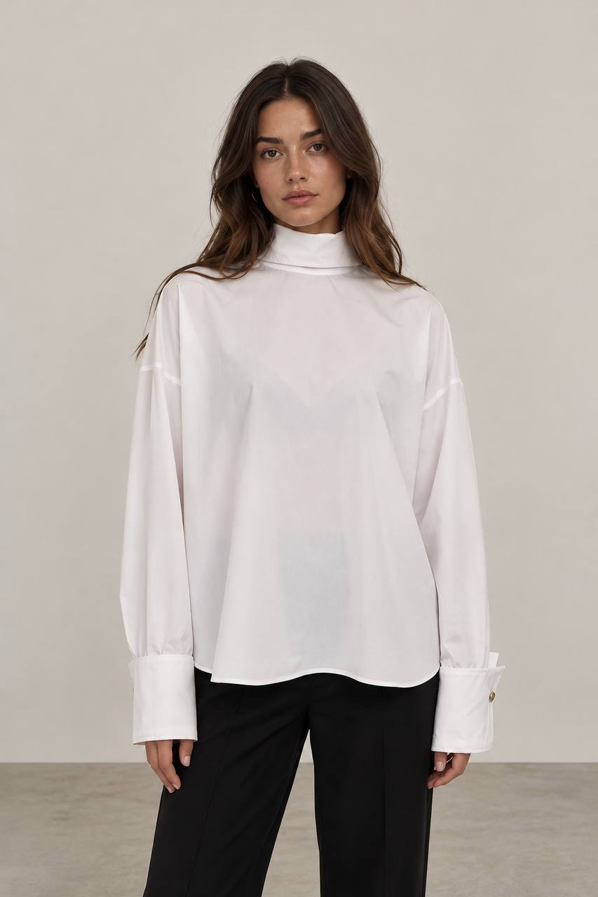 Sculpted collar blouse — White