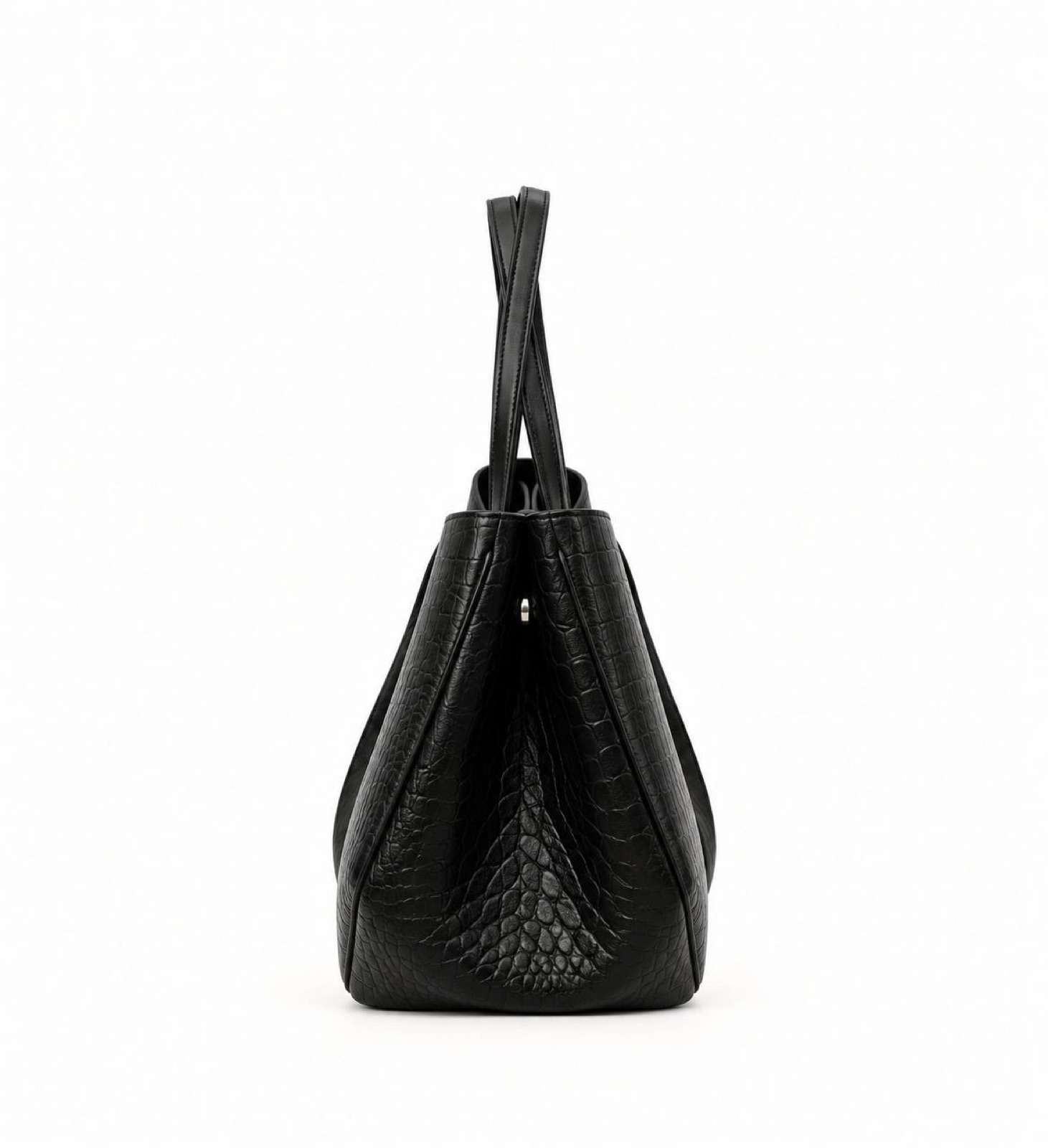 Croco Leather Tote — Black