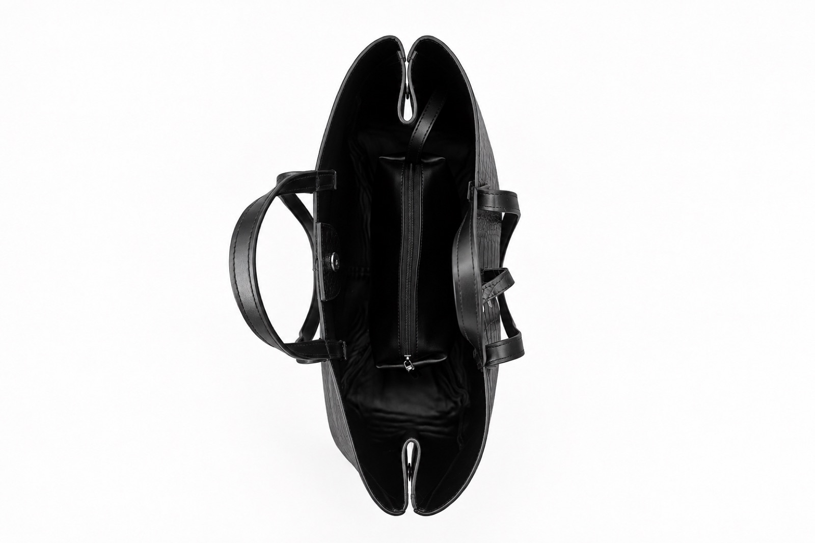 Croco Leather Tote — Black