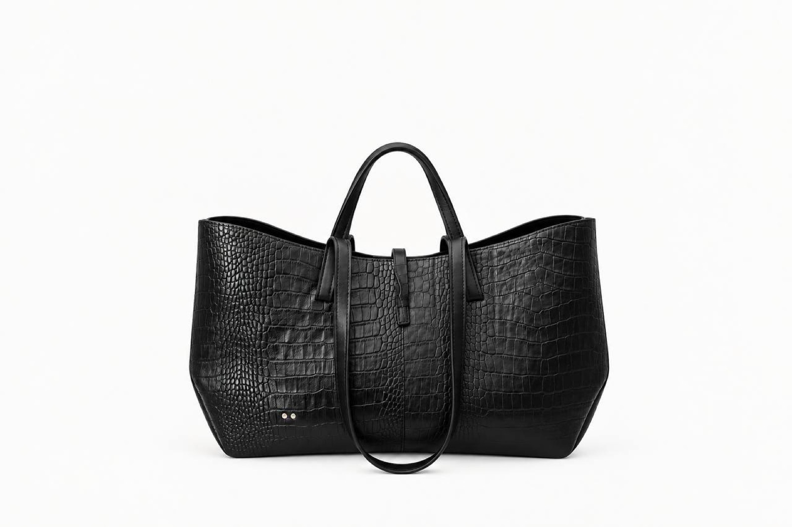 Croco Leather Tote — Black